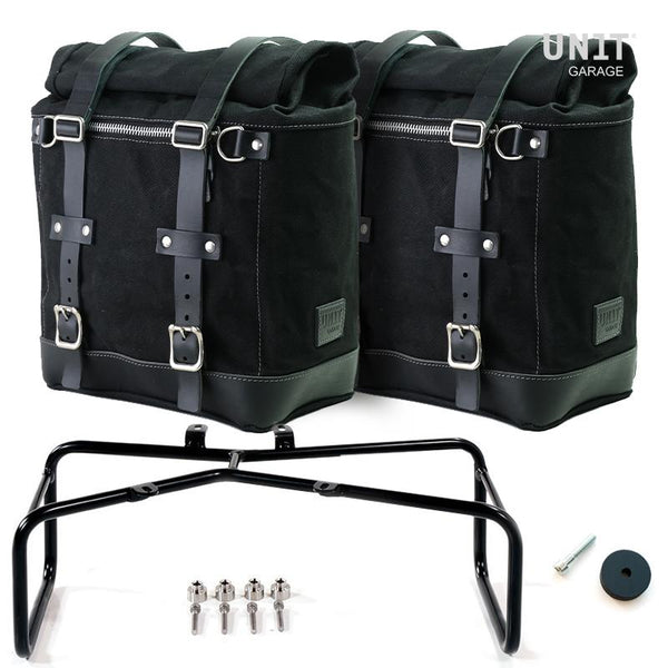 DOS ALFORJAS LATERALES SCRAM EN LONA NEGRA 22L-30L + CHASIS DOBLE NINET